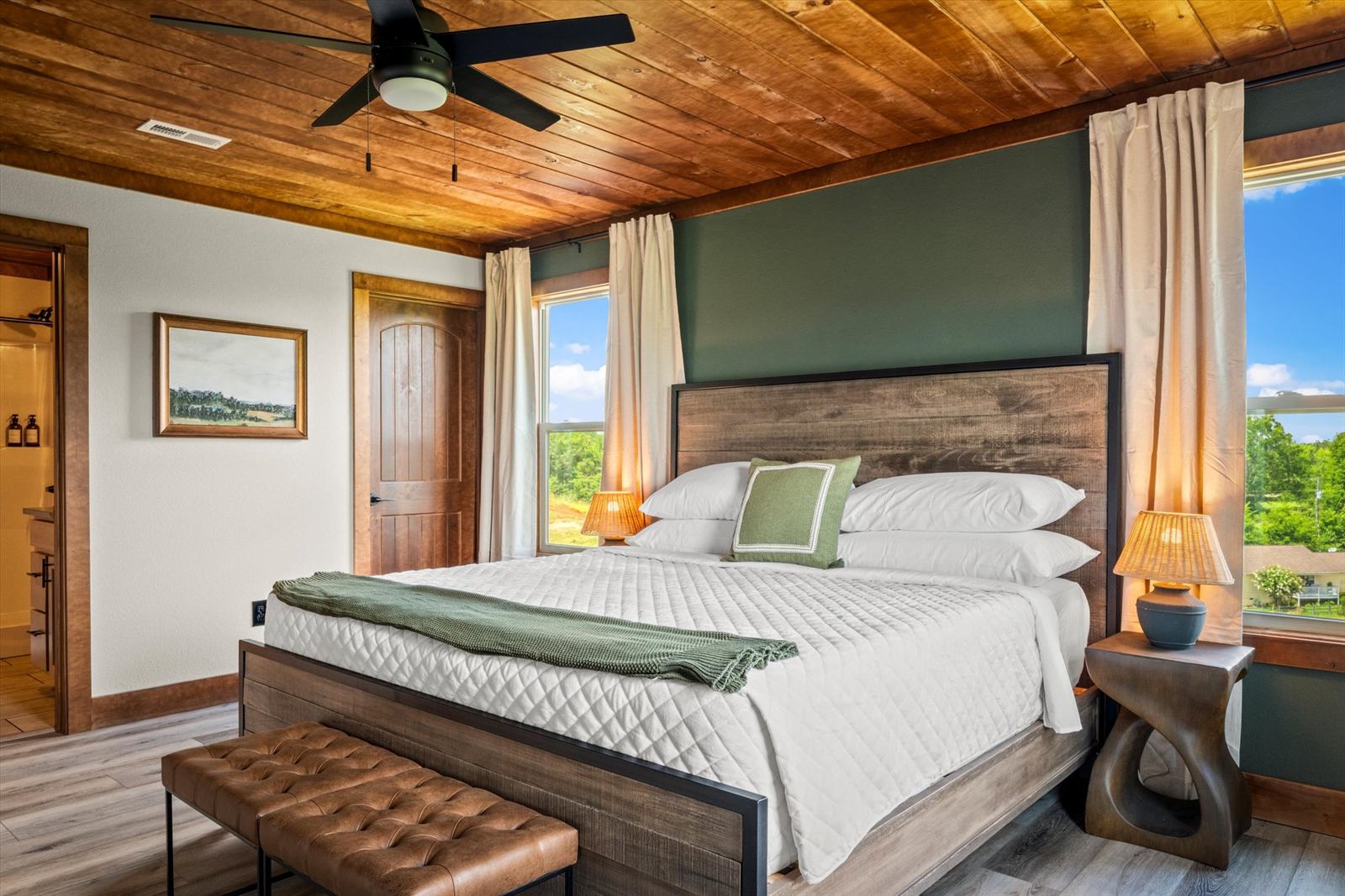 Cabin bedroom, styled