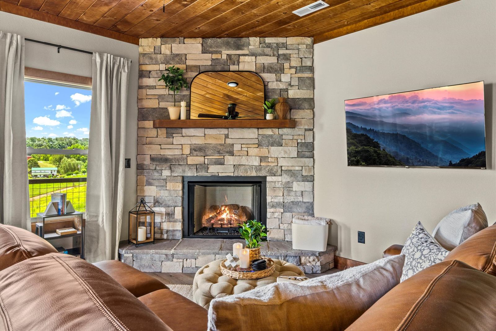 Cabin living room, styled